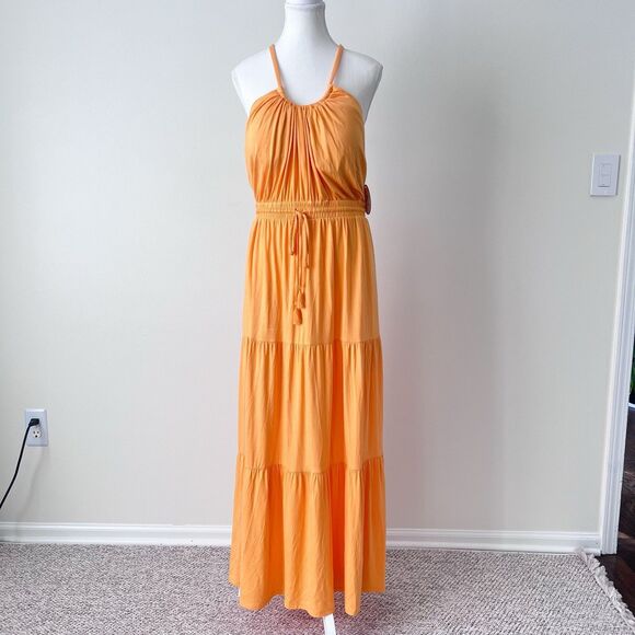 Soma Halter Maxi Bra Dress in Orange Soft Jersey Size XL NEW Vacation Nectarine - Picture 2 of 13